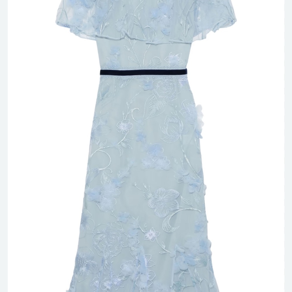 Marchesa Notte light blue floral embroidered gown Maxi dress Party Wedding Sz 16 - Picture 2 of 11